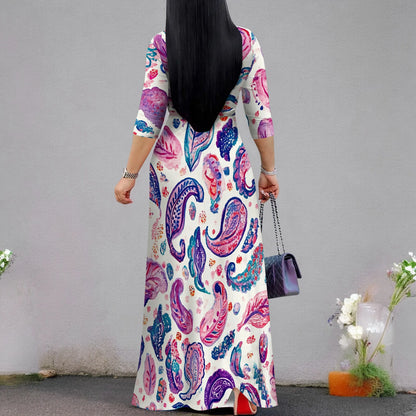 Plus Size Dresses for Women Print Maxi Dresses Flowy 3/4 Sleeve with Belt