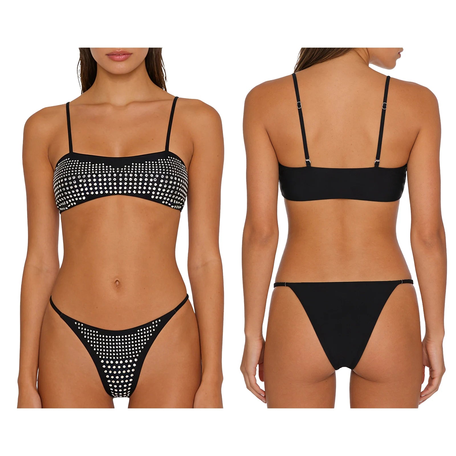 Womens Bikini Swimwear Beach Bathing Suit Shiny Sequin Two Pieces Swimwear Bikini Top with High Waist Briefs 2-piece Beachwear