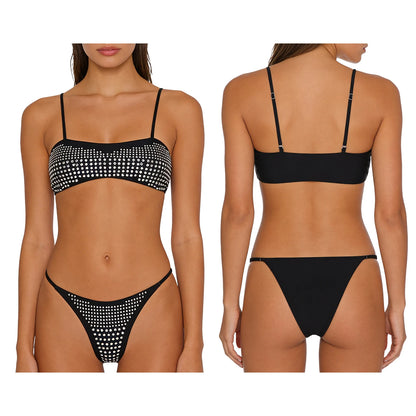 Womens Bikini Swimwear Beach Bathing Suit Shiny Sequin Two Pieces Swimwear Bikini Top with High Waist Briefs 2-piece Beachwear