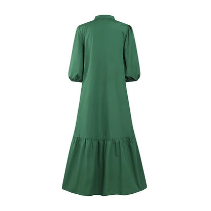 Fashion Summer Dress for Women Vintage Ruffles Hem Cardigan Long Dresses Women Elegant Casual Sundress Party Vestidos Robe Femme