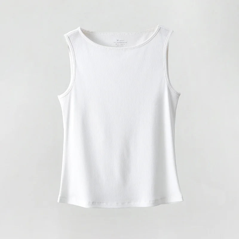 Women Tank Top Ribbed Cotton Boat Neck Sleeveless Tops Essentials M-XL