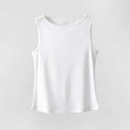 Women Tank Top Ribbed Cotton Boat Neck Sleeveless Tops Essentials M-XL