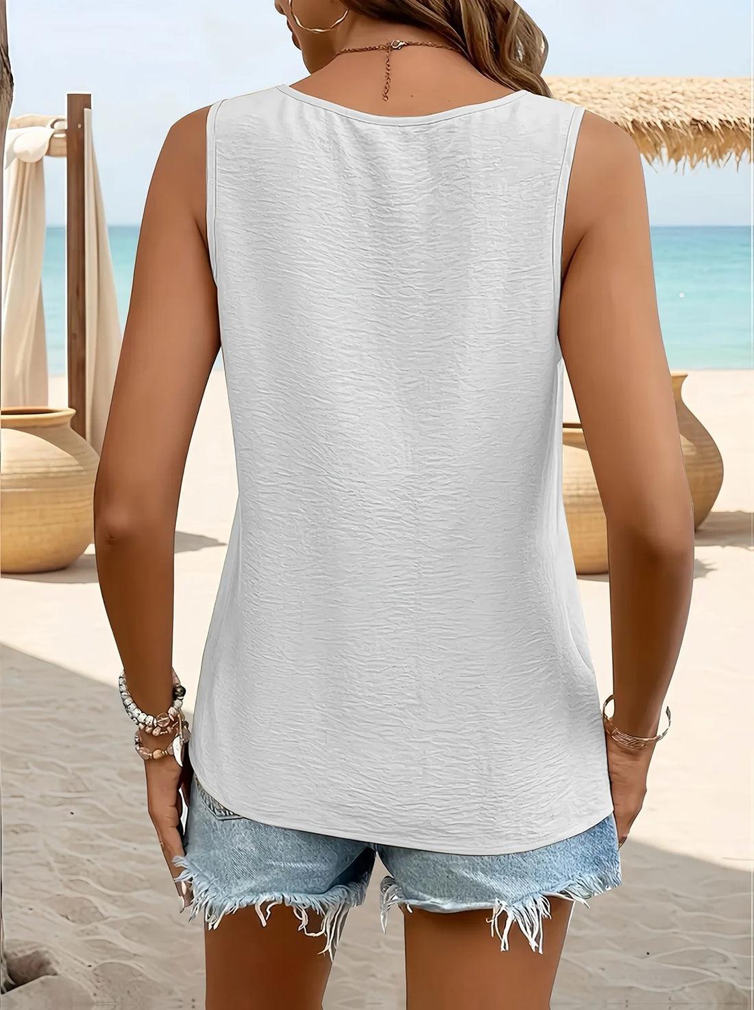 2025 Women Blouses Summer Vest Loose Sleeveless Cotton Linen Shirt Casual V-Neck Solid Colors Ladies Black White Tops Plus Size