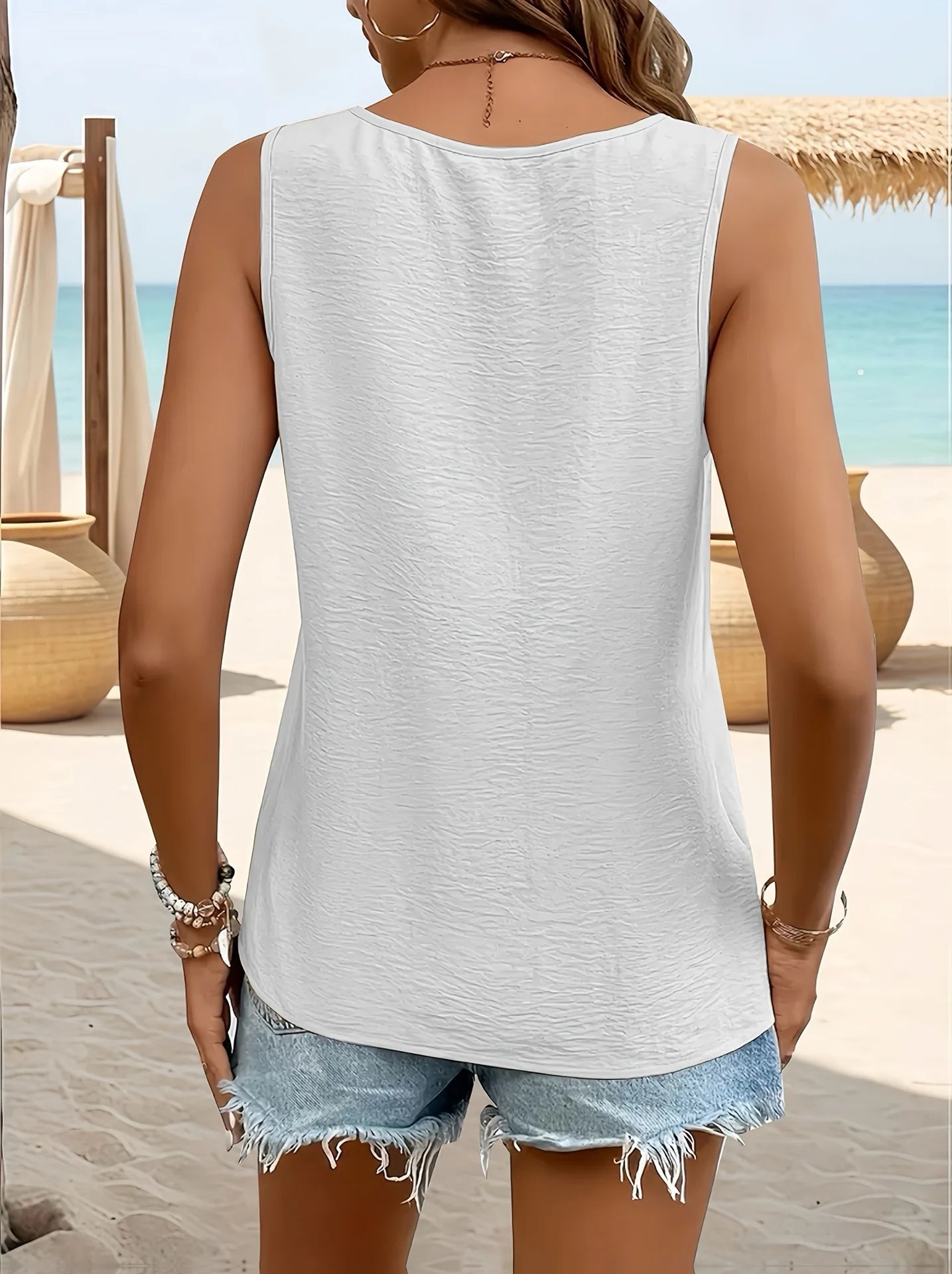 2025 Women Blouses Summer Vest Loose Sleeveless Cotton Linen Shirt Casual V-Neck Solid Colors Ladies Black White Tops Plus Size