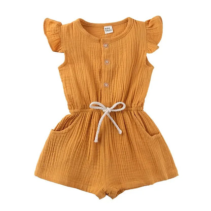 Summer New Kids Clothes Girls Rompers Cotton Linen Kids Jumpsuits Short Sleeve Children Clothing Girls Rompers 1-5 Years