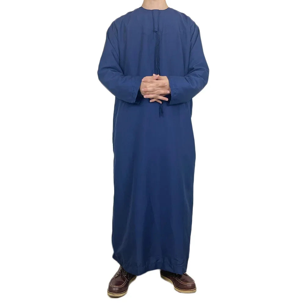 Middle East Arab Kaftan Men Muslim Clothing Solid Long-sleeved Round Neck Robes Causal Loose Men Jubba Thobe National Costumes