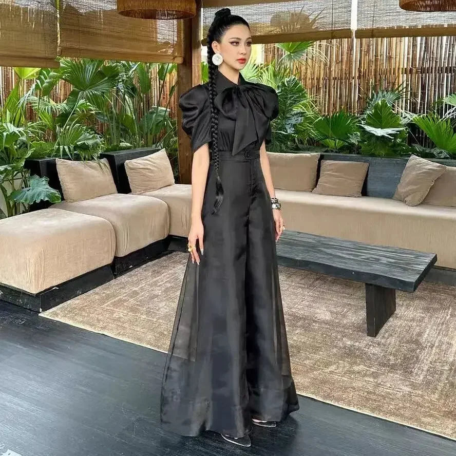 New Fashion Organza Wide Leg Palazzo Pants Women Elegant Summer High Waist Solid Color Office Lady Trousers Clothing