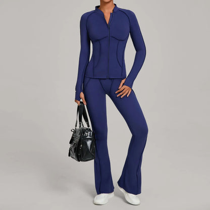 New Gym Yoga Outfit for Women Zipper Long Sleeve Fitness Suit Daily Casual Running Fitness Sportswear Two-Piece Sets Coat+Pants
