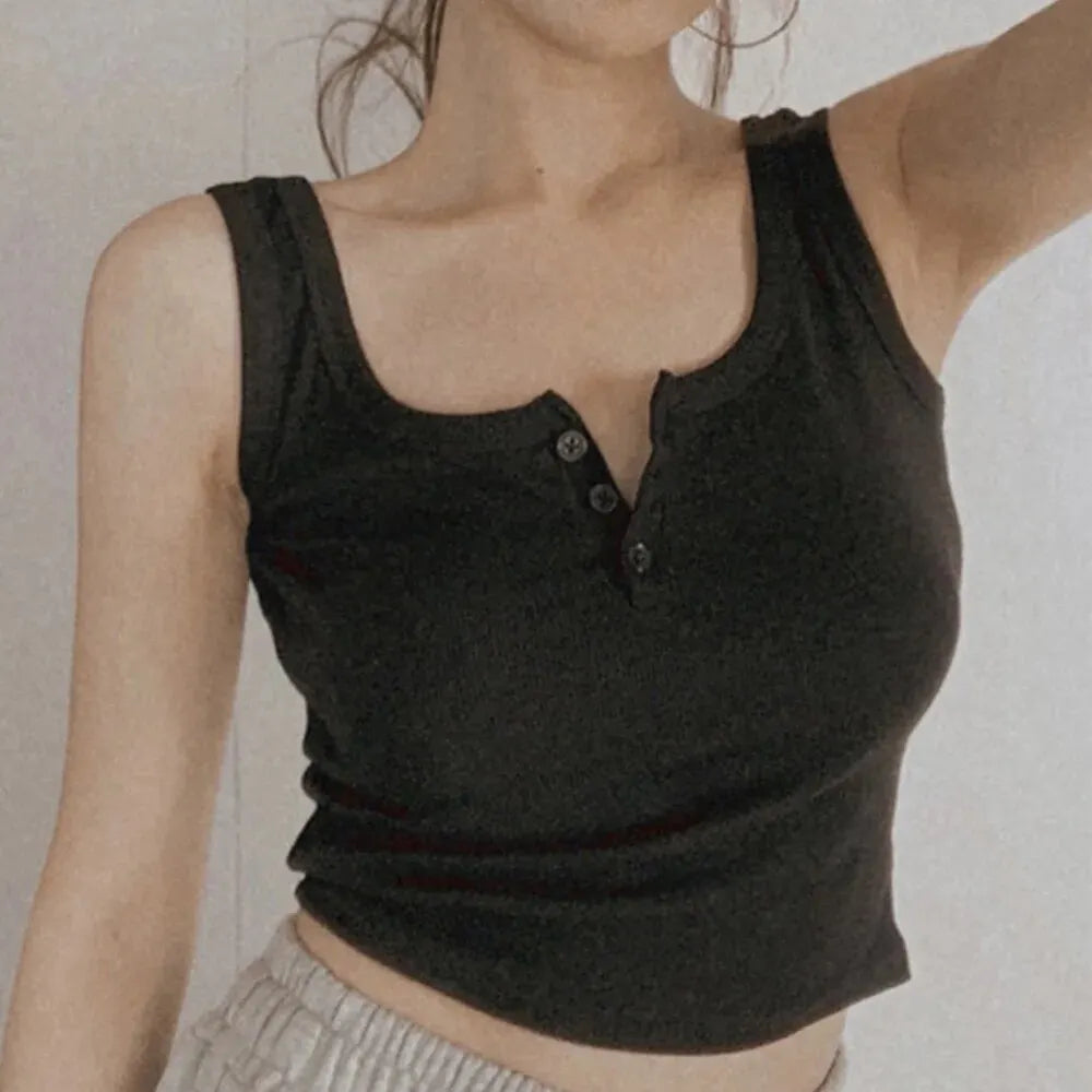 Tank Top for Women Ribbed Button Down Sleeveless Blouse Solid Color Casual Women&