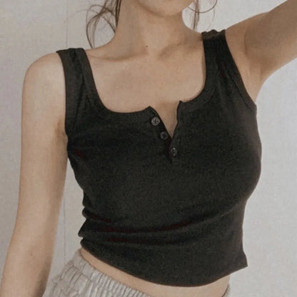 Tank Top for Women Ribbed Button Down Sleeveless Blouse Solid Color Casual Women&