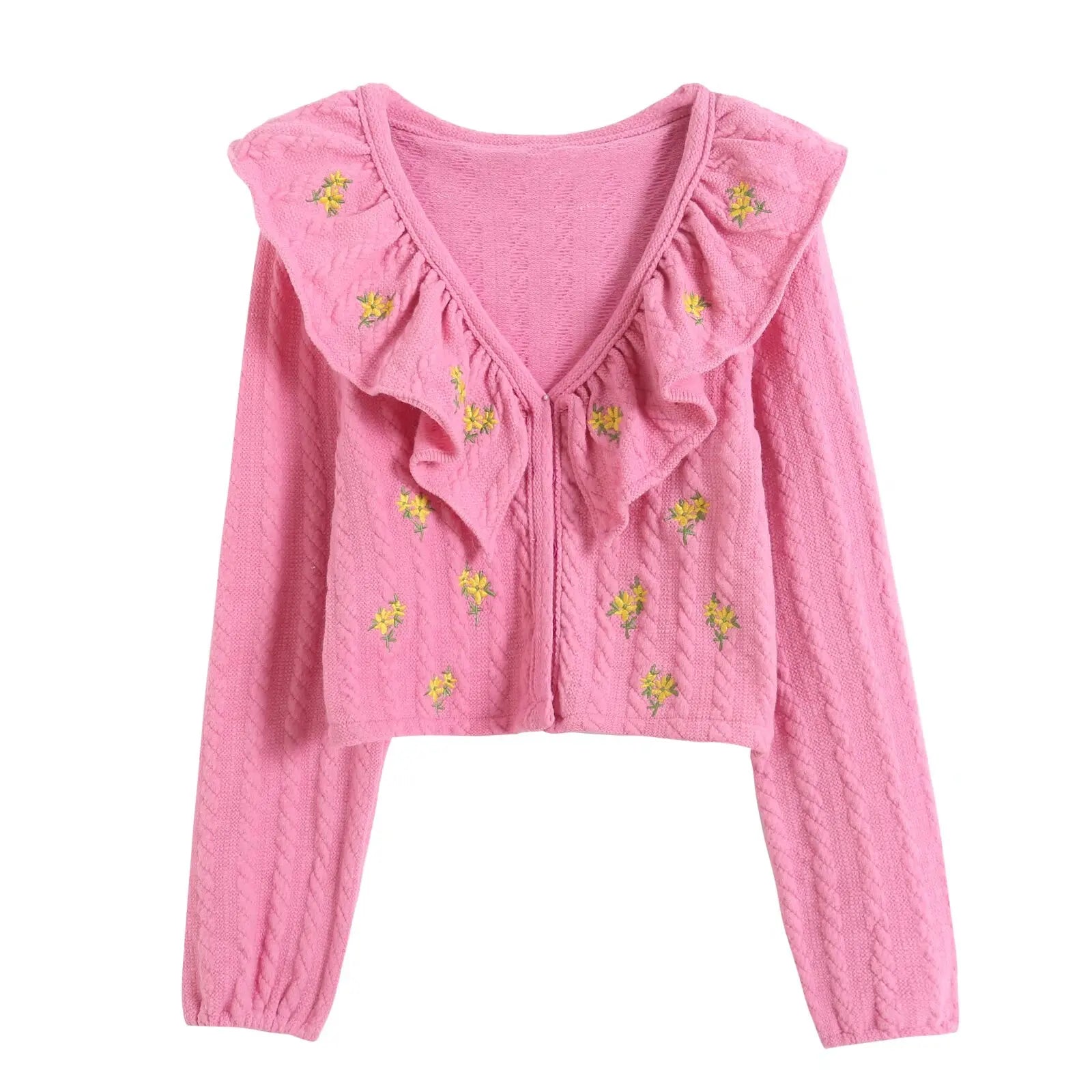 WOMAN 2026 Summer New Style Casual Fashion Stacked Eight Strand Weaving Flower Embroidery Knitwear Retro Women&