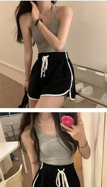 Shorts Women Sporty Style Bodybuilding Chic Summer Breathable Hotsweet Loose Fashion Student S-4xl Casual Ins Panelled Lace-up