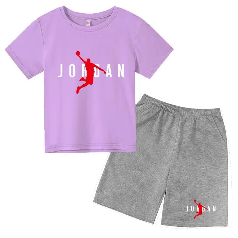 Children Summer Clothes T-shirt Sports Wear Letter Short-Sleeved +Shorts Boy 2P Girl Casual Fashion Coat Sunshine Basketball Set