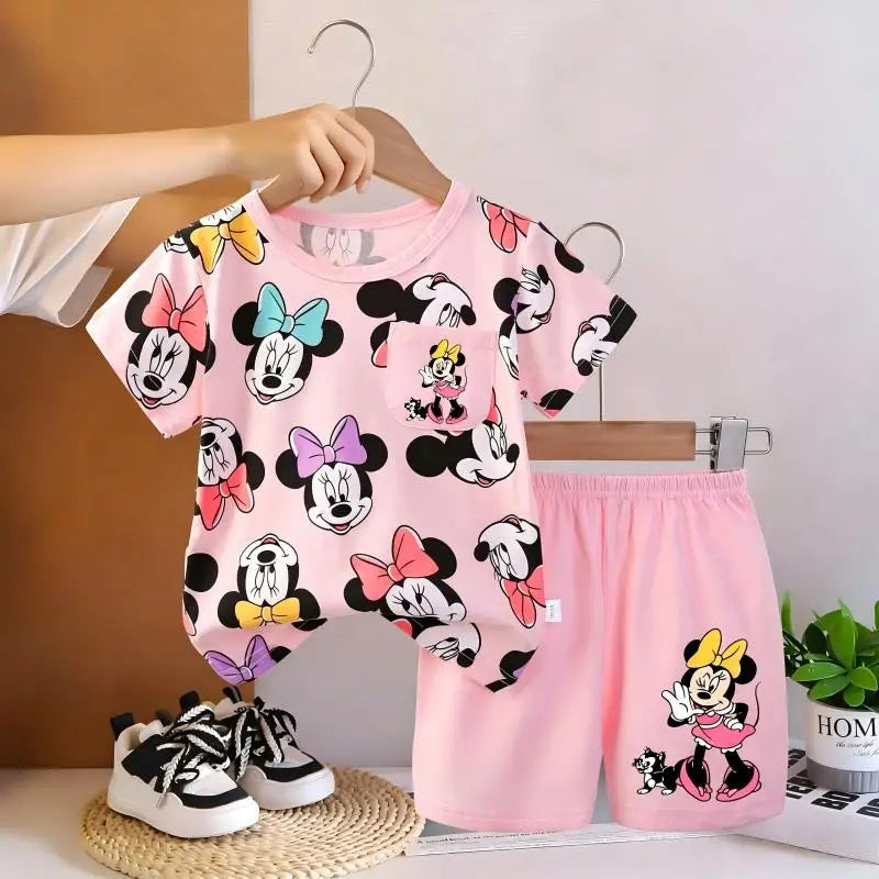 Kids Girls Summer Clothing Set Toddler Baby Pajamas Print 2-4 years  Short Sleeve T-Shirt And Shorts Children&