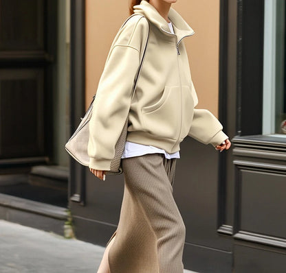Hoodie  Outerwear  Hooded  Cardigan  Mid Length   Autumn and Winter Thick Loose Hoodie