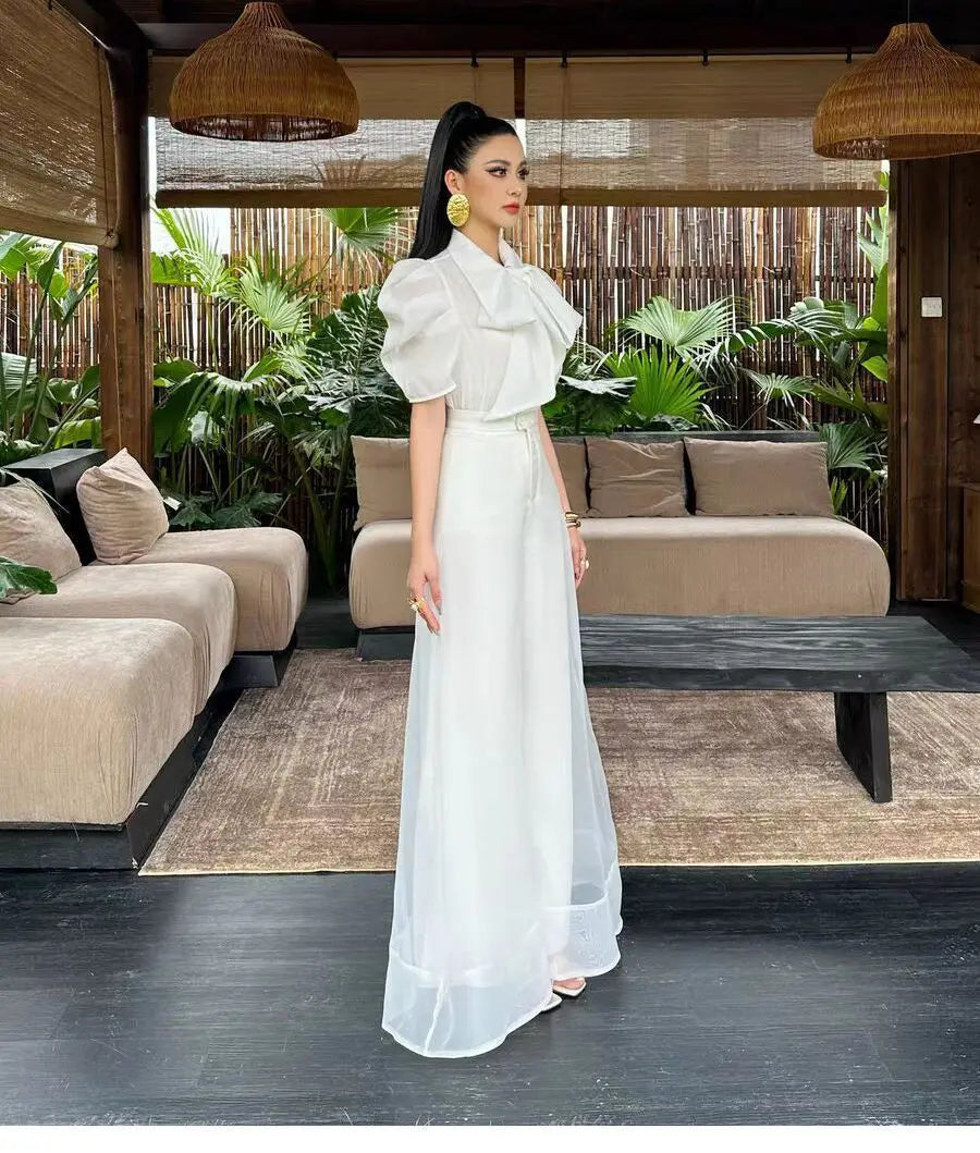 New Fashion Organza Wide Leg Palazzo Pants Women Elegant Summer High Waist Solid Color Office Lady Trousers Clothing