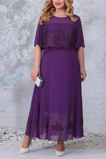 Plus Size Chiffon Half Sleeve Fake Two Pieces Maxi Dresses