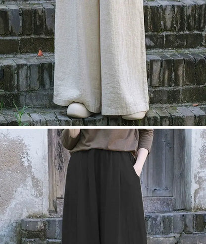 Linen Wide Leg Pants Women Casual Bohemian Loose Flowy Palazzo Pants Summer Spring