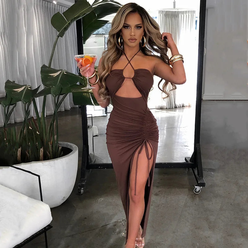 Sleeveless Sexy Female Midi Backless Dresses Slim Night Club Party Women&