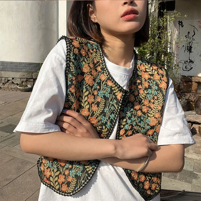 Vintage Floral Embroidery Printed Cardigan Vest Womens Elegant Sleeveless Tops Spring Summer Female Clothing Dropshipping