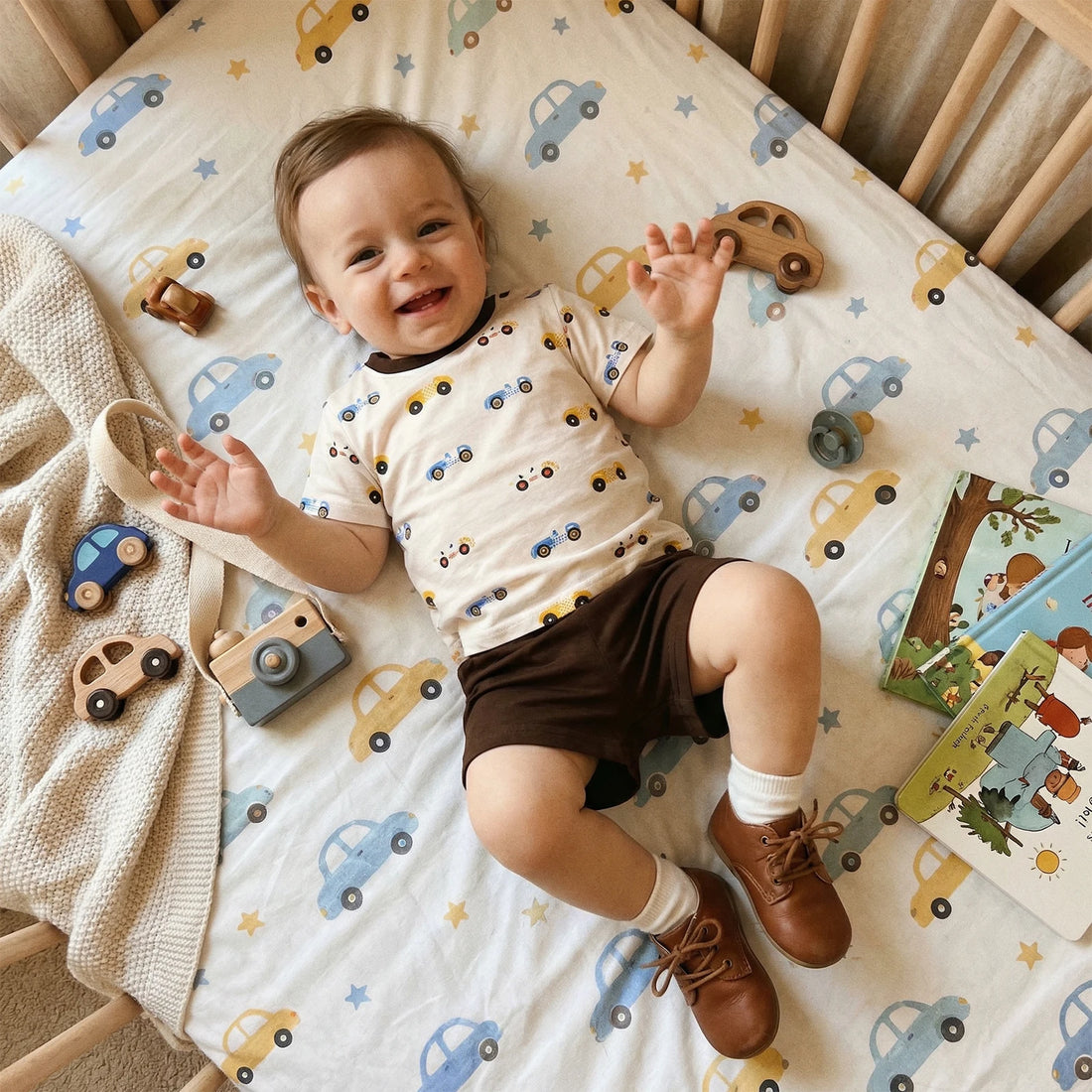 Kids Boys Summer Clothing Sets Short Sleeve O Neck Race Car Print T-shirts Tops and Solid Color Shorts Casual Tracksuits
