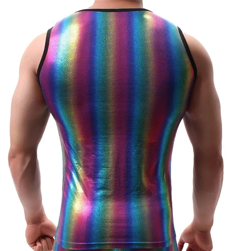 Men Tank Tops Clothing Bodybuilding Gyms Tank Top  Fitness Sleeveless Shirt Striped Shinning Undershirt Fashion Vest