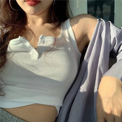 Tank Top for Women Ribbed Button Down Sleeveless Blouse Solid Color Casual Women&