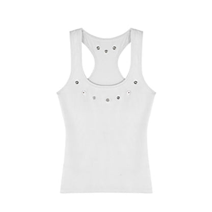 Tanks Women O-neck Sleeveless Hotsweet Hip Hop New American Style Streetwear Leisure Cool 3D Decoration Crop Tops Harajuku Solid