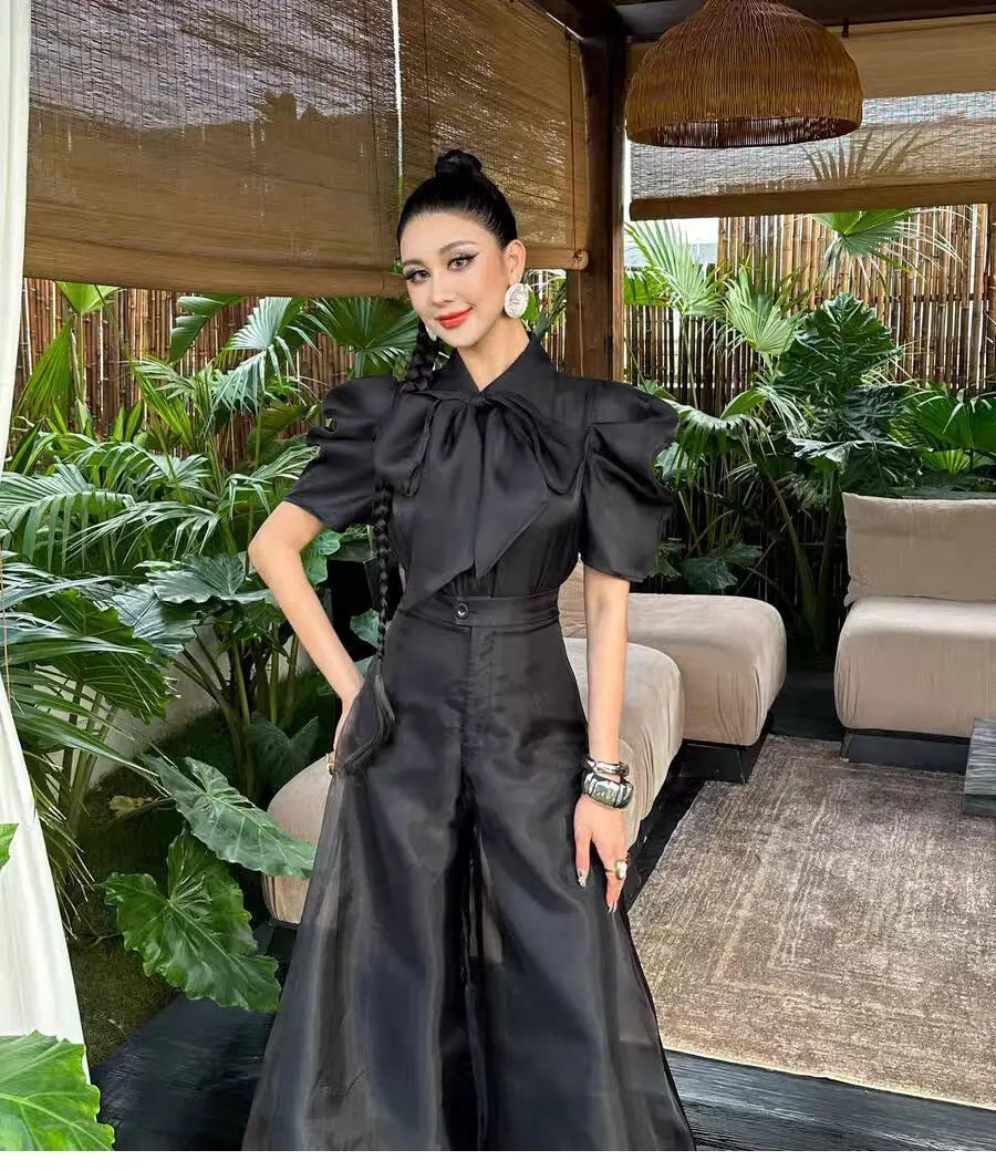 New Fashion Organza Wide Leg Palazzo Pants Women Elegant Summer High Waist Solid Color Office Lady Trousers Clothing