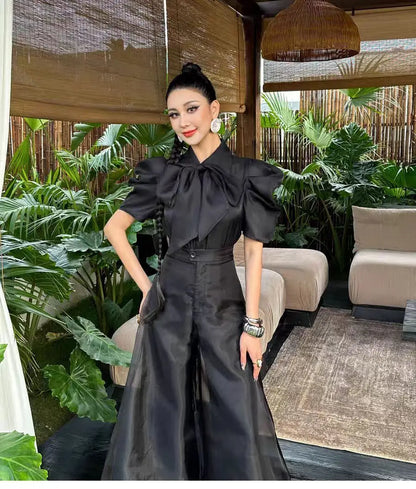 New Fashion Organza Wide Leg Palazzo Pants Women Elegant Summer High Waist Solid Color Office Lady Trousers Clothing