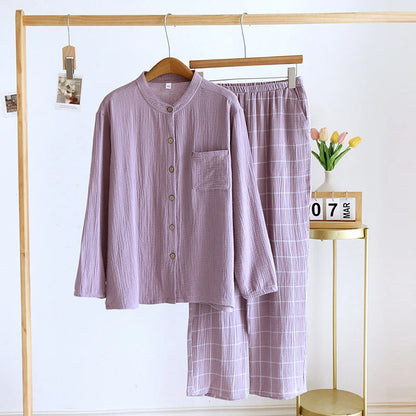 Women‘s 2-Piece Pajama Set - Minimalist Style Sleepwear, Double Gauze Cotton Long Sleeve &amp; Relaxed Fit, Lightweight &amp; Breathable