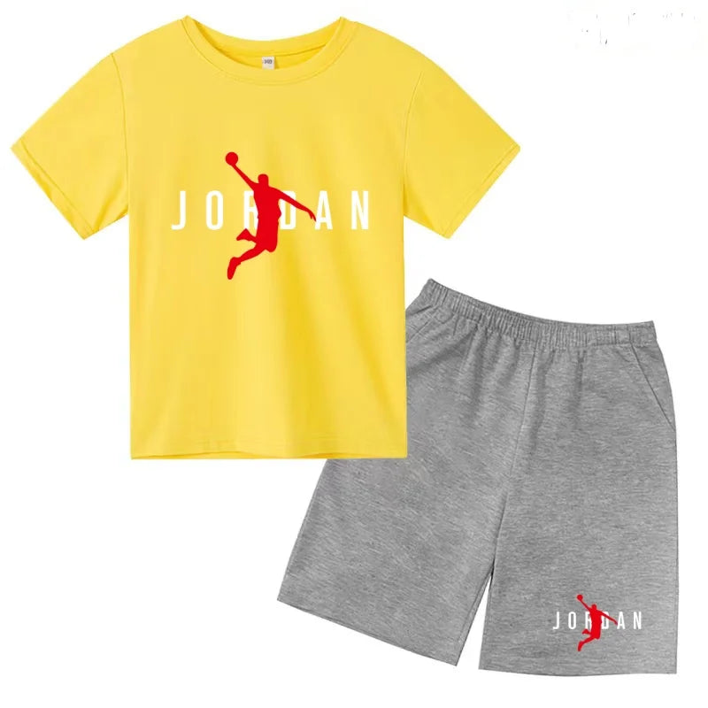 Children Summer Clothes T-shirt Sports Wear Letter Short-Sleeved +Shorts Boy 2P Girl Casual Fashion Coat Sunshine Basketball Set