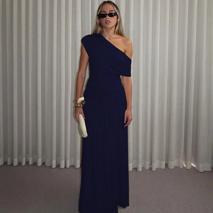 Seductive Dress Fashionable One-Shoulder Ruched Dress Minimalist Solid Asymmetrical Dress Irregular Hemline Wholesaler Gown