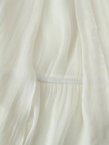 Women Elegant Ruffles Hem Beige Long Evening Dress Sleeveless Cloak Style Maxi Dresses