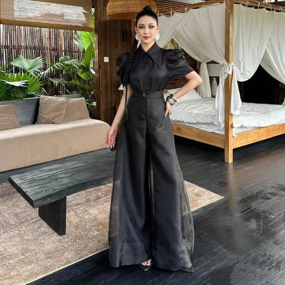 New Fashion Organza Wide Leg Palazzo Pants Women Elegant Summer High Waist Solid Color Office Lady Trousers Clothing