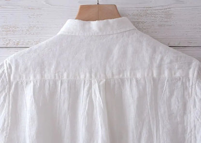 Linen Short Sleeved Shirt for Men, Trendy Japanese Retro Solid Color Summer Thin Casual Loose Cool Shirt Top