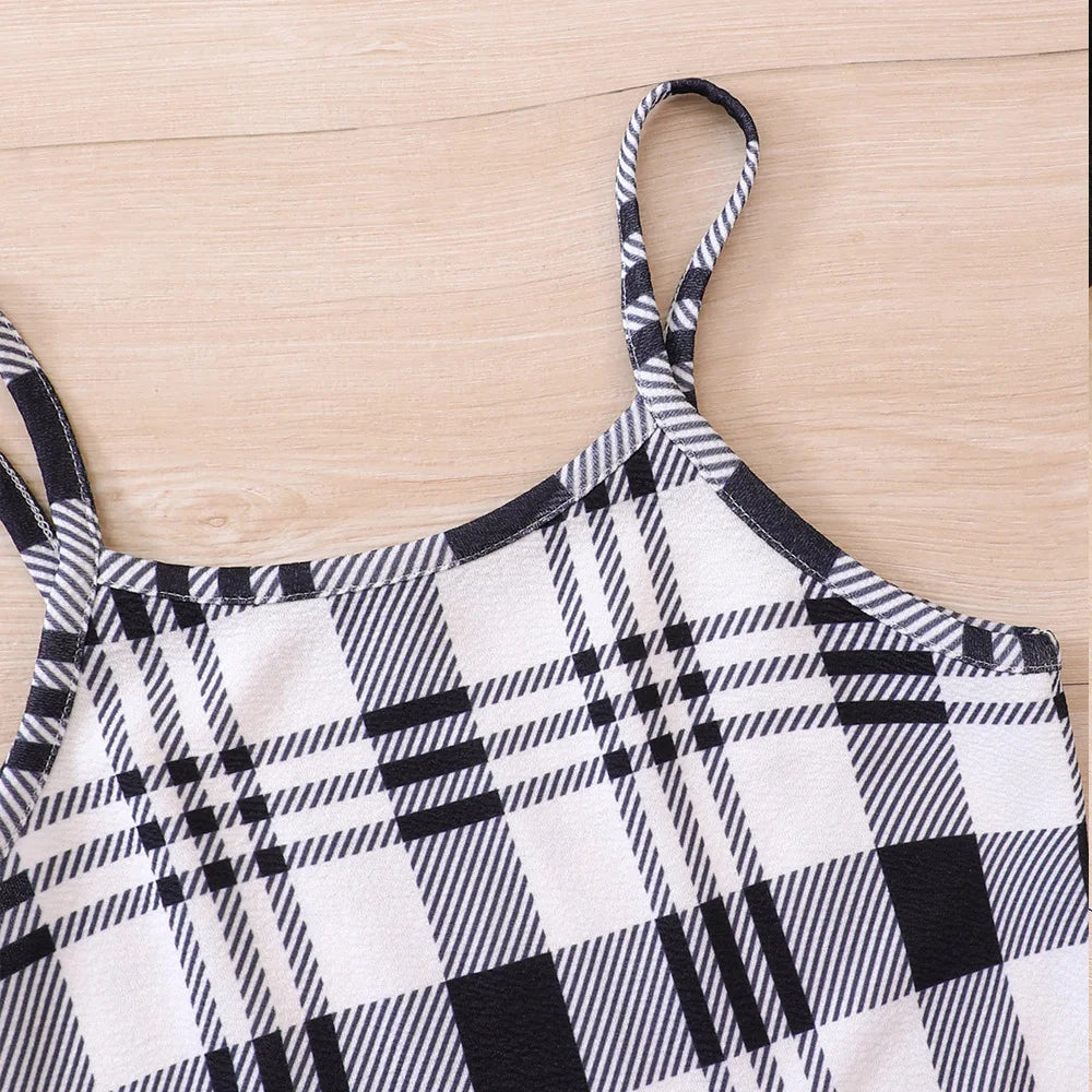 Kids Casual Clothing Sets Outfits for Girls 2024 Autumn Children Fashion Long Sleeve Short Tops Plaid Cami Bodycon Dress 5-14Y