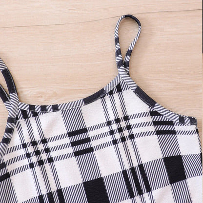 Kids Casual Clothing Sets Outfits for Girls 2024 Autumn Children Fashion Long Sleeve Short Tops Plaid Cami Bodycon Dress 5-14Y