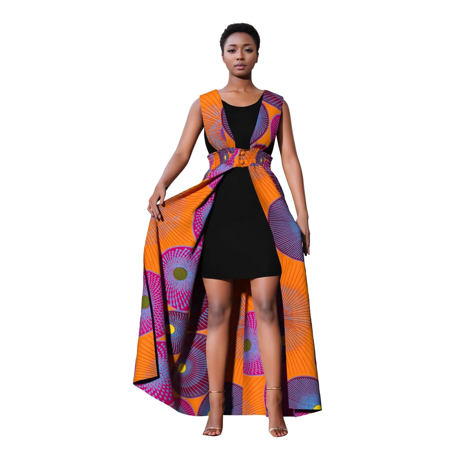 African Print Long Kaftans Dress for Women Sleeveless Vest Dresses Traditional African Design Party Clothing WY11071