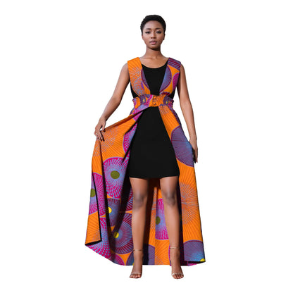 African Print Long Kaftans Dress for Women Sleeveless Vest Dresses Traditional African Design Party Clothing WY11071