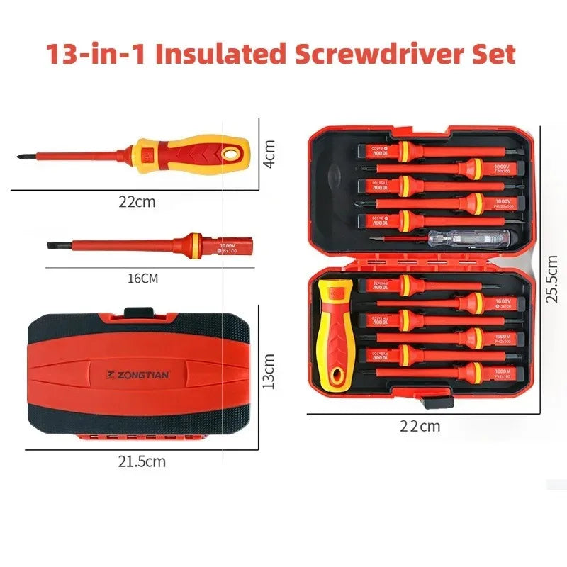 Electrician Tools Kit 13pcs Insulated Screwdriver Set Professional Changeable Repair Screw Drivers for Safety Multifunctional