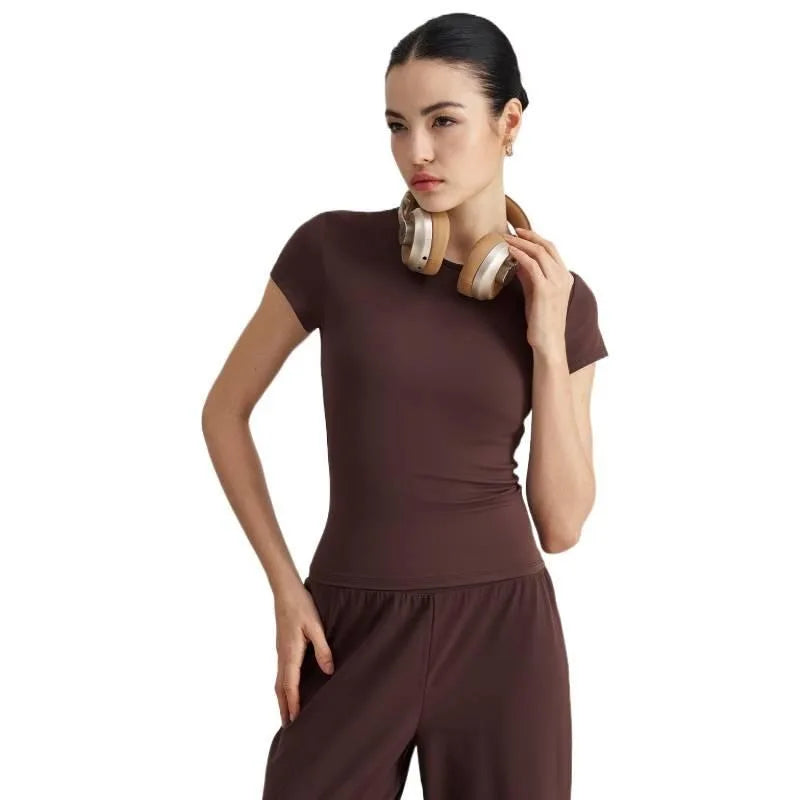 Women Sports Top Gym Clothes Woman Yoga Wear Slim Fit Short Sleeve T Shirt Summer Breathable Running Training Naked Feeling