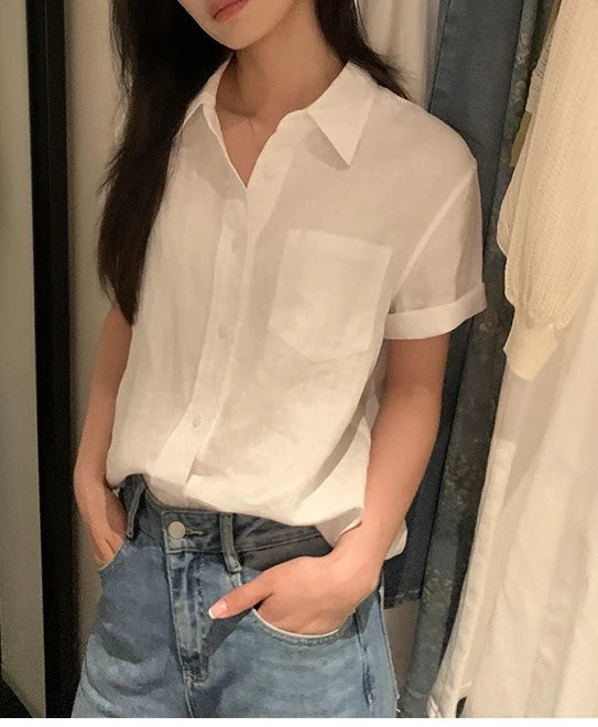 Linen Short-sleeved Shirt Women&