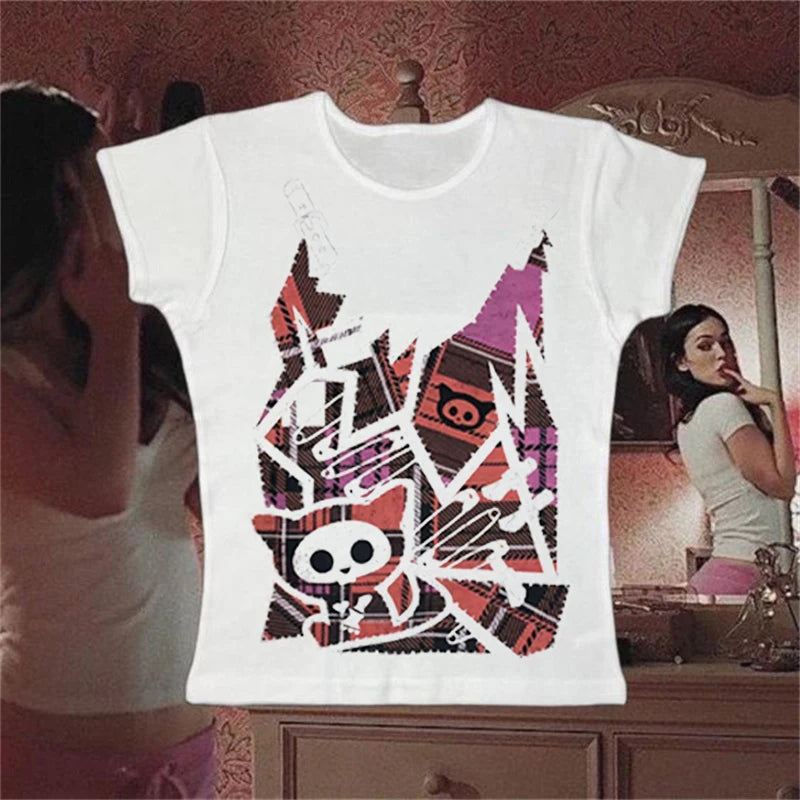 Aesthetic Women Crop Tops  Black Crop Tops Slim Harajuku Y2K Goth Short Sleeve Y2K Fashion  graphics fairy grunge Summer E-girl