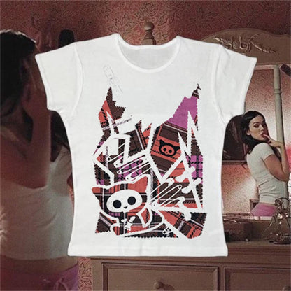 Aesthetic Women Crop Tops  Black Crop Tops Slim Harajuku Y2K Goth Short Sleeve Y2K Fashion  graphics fairy grunge Summer E-girl