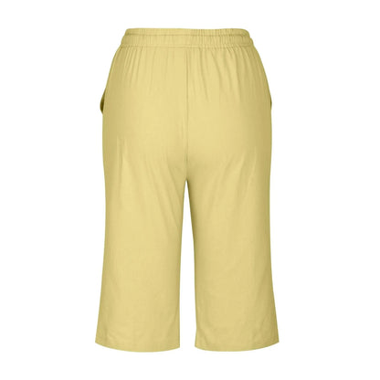 Casual Cotton Linen Pants For Female Streetwear Solid Color Wide Leg Capri Versatile Palazzo Pants Baggy Cargo Pants With Pocket