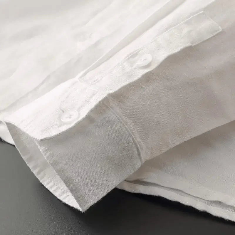 Long-sleeved Spring Summer New Solid Inen Shirt Trendy Men&