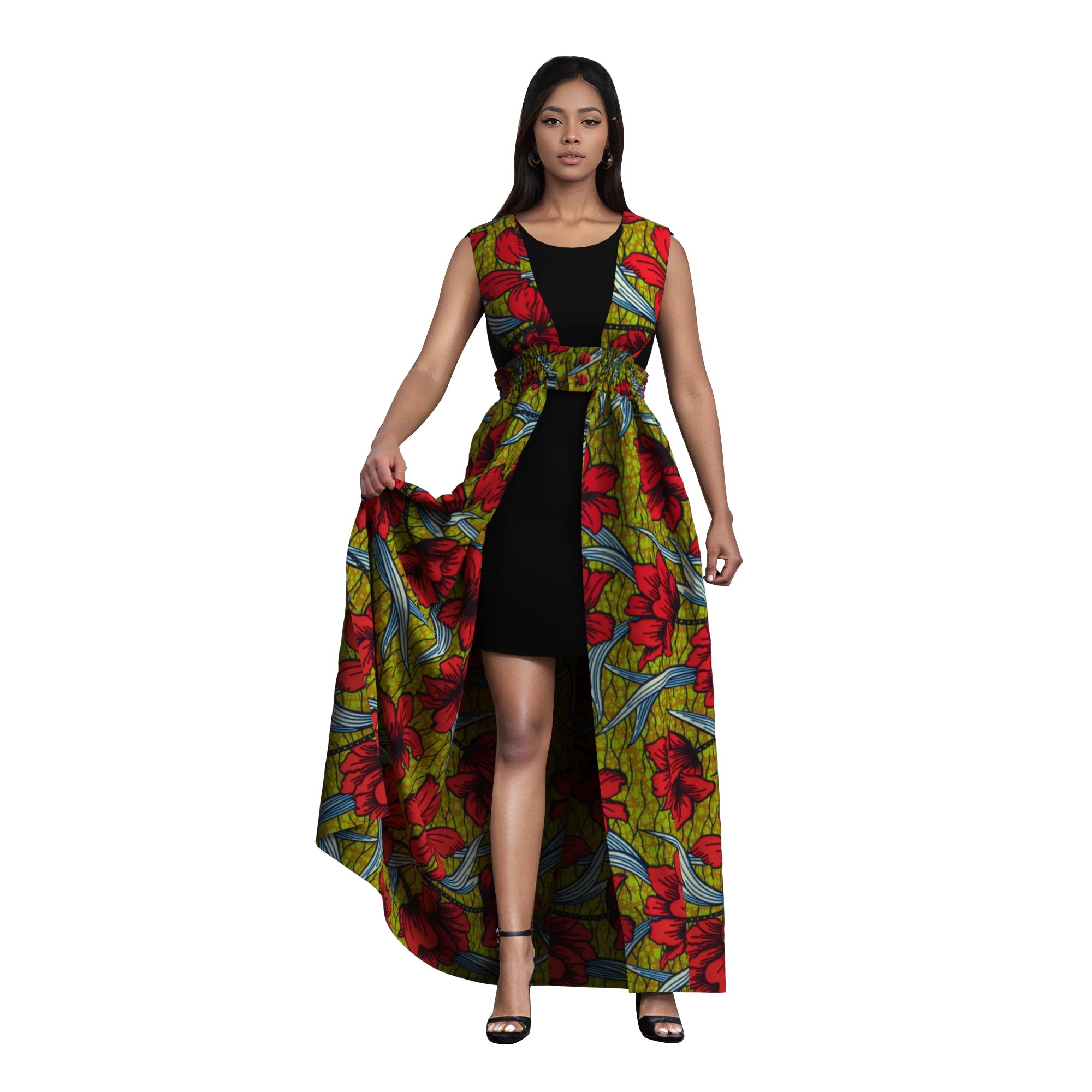 African Print Long Kaftans Dress for Women Sleeveless Vest Dresses Traditional African Design Party Clothing WY11071