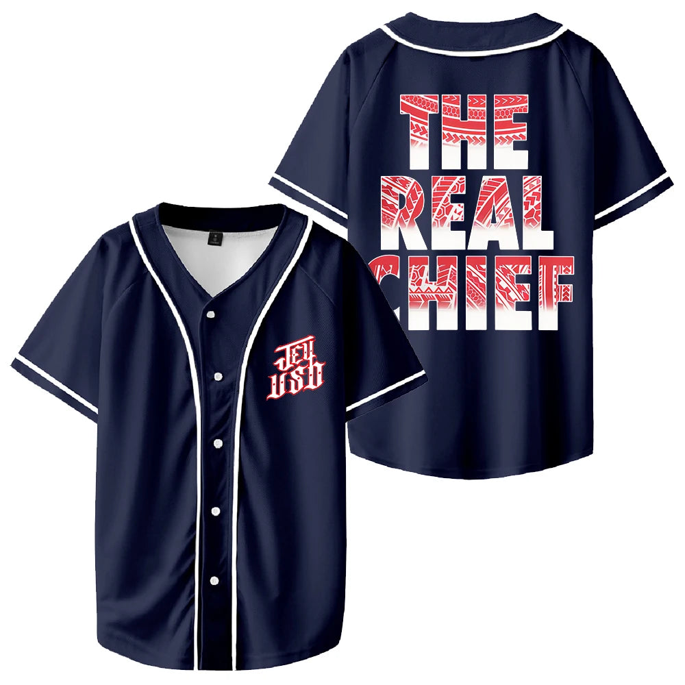 Jey Uso The Real Chief Baseball Jersey V-Neck Short Sleeve Streetwear Tee Men Women University Uniform Tops