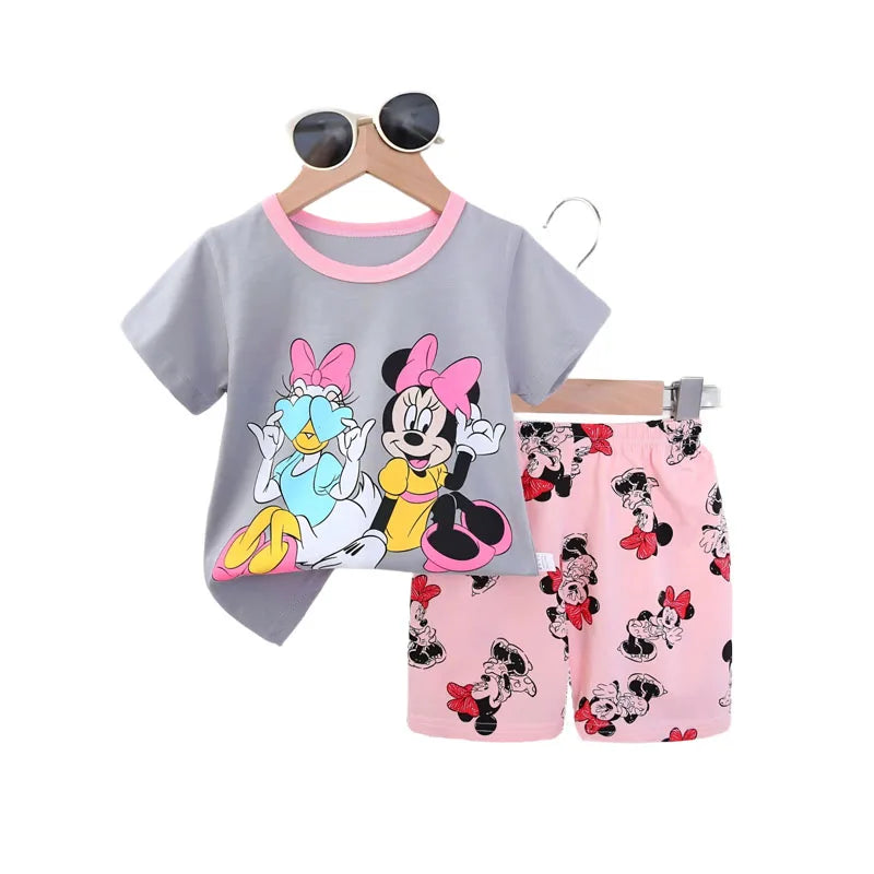 Kids Girls Summer Clothing Set Toddler Baby Pajamas Print 2-4 years  Short Sleeve T-Shirt And Shorts Children&